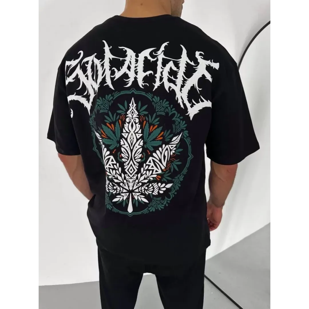 Unisex Bisiklet Yaka Baskılı Oversize T-Shirt - Siyah - 106752 Unisex Bisiklet Yaka Baskılı Oversize T-Shirt - Siyah - 106752
