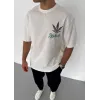 Unisex Bisiklet Yaka Baskılı Oversize T-Shirt - Beyaz - 106753