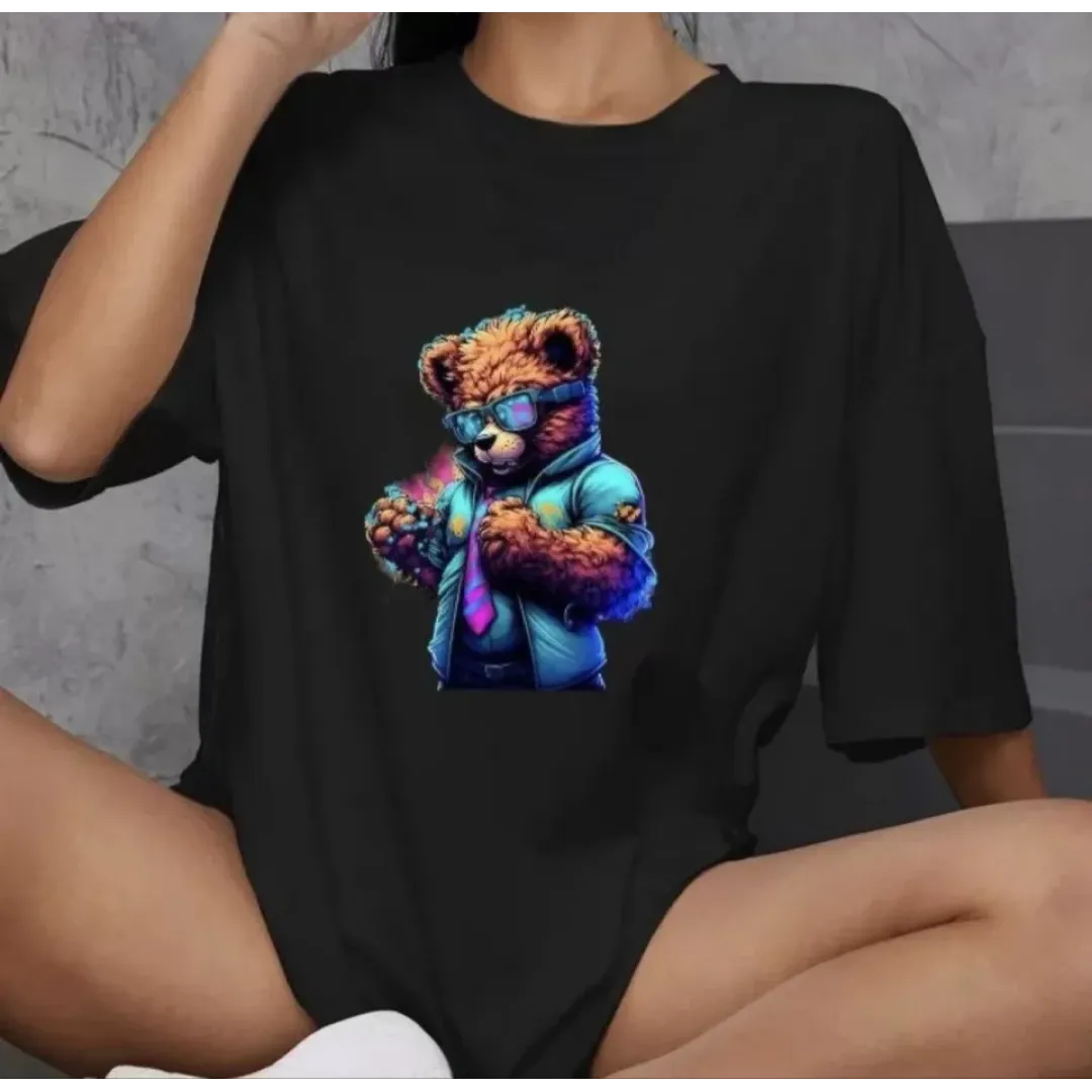 Unisex Bisiklet Yaka Baskılı Oversize T-Shirt - Siyah - 106754 Unisex Bisiklet Yaka Baskılı Oversize T-Shirt - Siyah - 106754