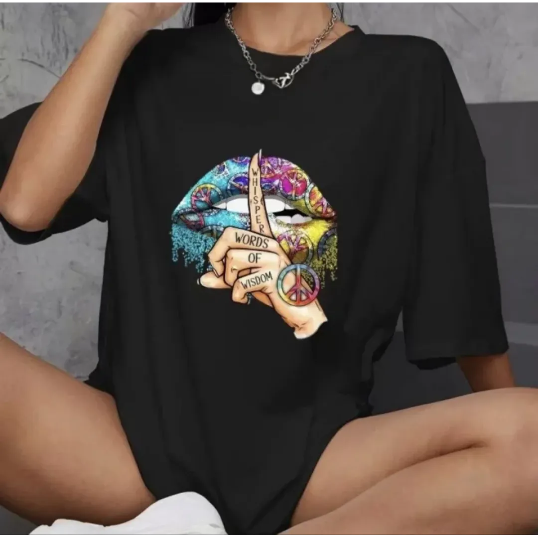 Unisex Bisiklet Yaka Baskılı Oversize T-Shirt - Siyah - 106755 Unisex Bisiklet Yaka Baskılı Oversize T-Shirt - Siyah - 106755
