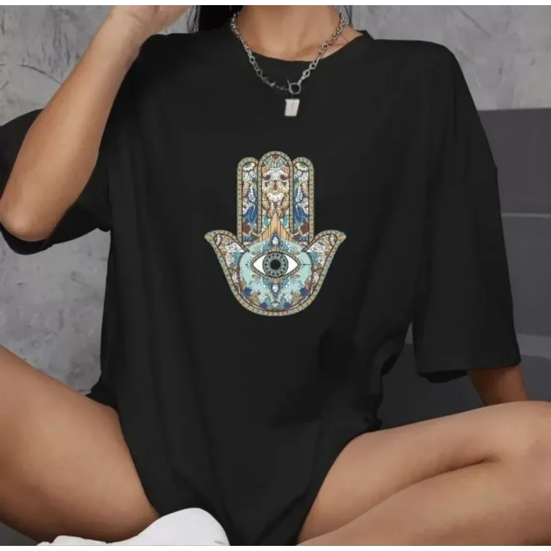 Unisex Bisiklet Yaka Baskılı Oversize T-Shirt - Siyah - 106756 Unisex Bisiklet Yaka Baskılı Oversize T-Shirt - Siyah - 106756