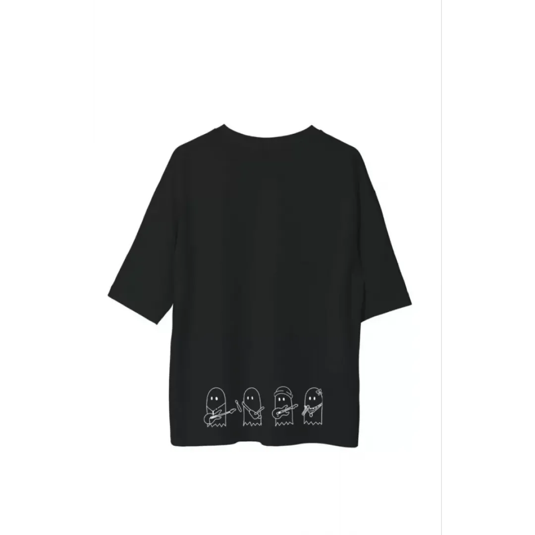 Unisex Bisiklet Yaka Baskılı Oversize T-Shirt - Siyah - 107792 Unisex Bisiklet Yaka Baskılı Oversize T-Shirt - Siyah - 107792