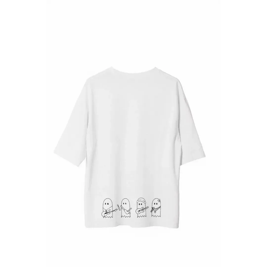 Unisex Bisiklet Yaka Baskılı Oversize T-Shirt - Beyaz - 107793 Unisex Bisiklet Yaka Baskılı Oversize T-Shirt - Beyaz - 107793