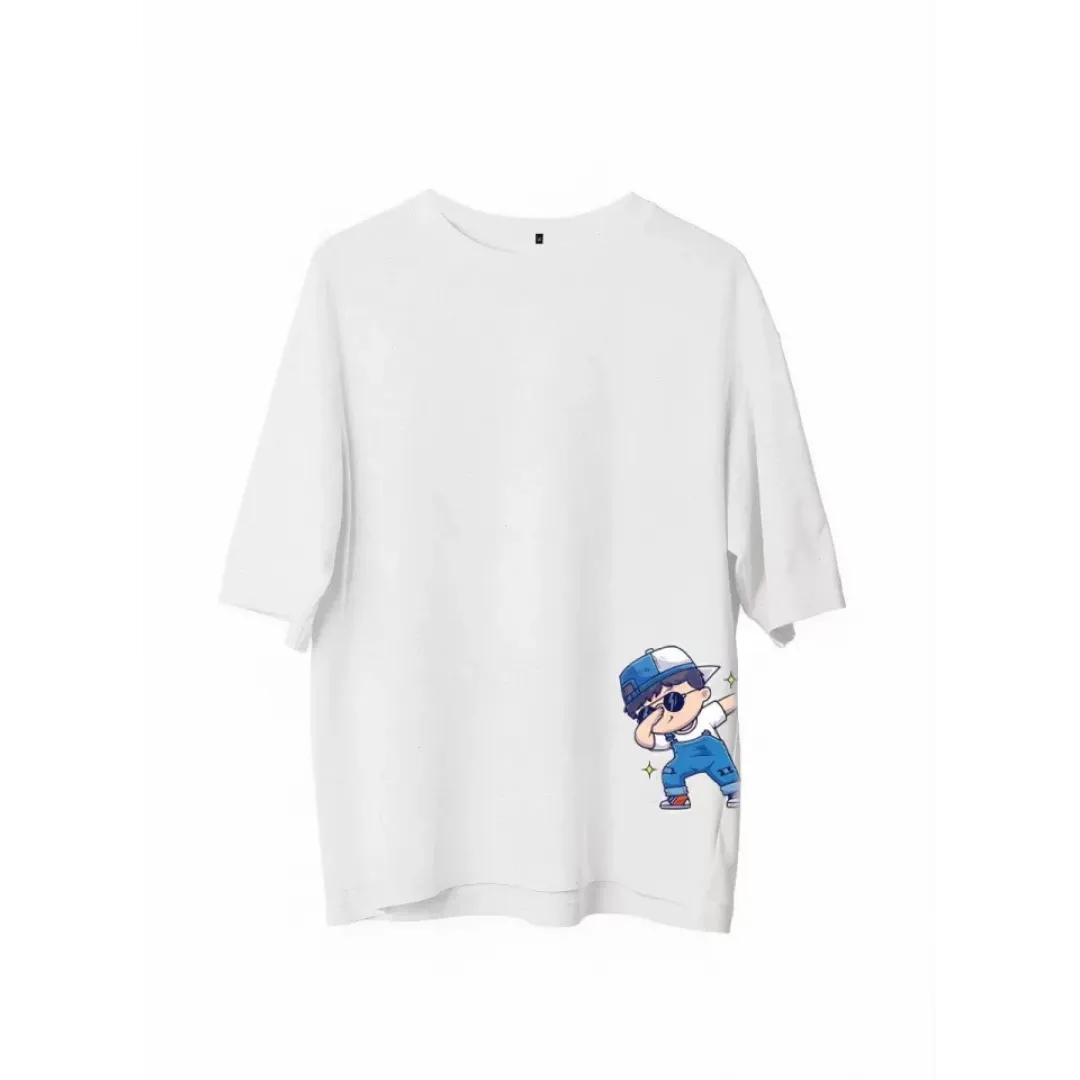 Unisex Bisiklet Yaka Baskılı Oversize T-Shirt - Beyaz - 107795 Unisex Bisiklet Yaka Baskılı Oversize T-Shirt - Beyaz - 107795