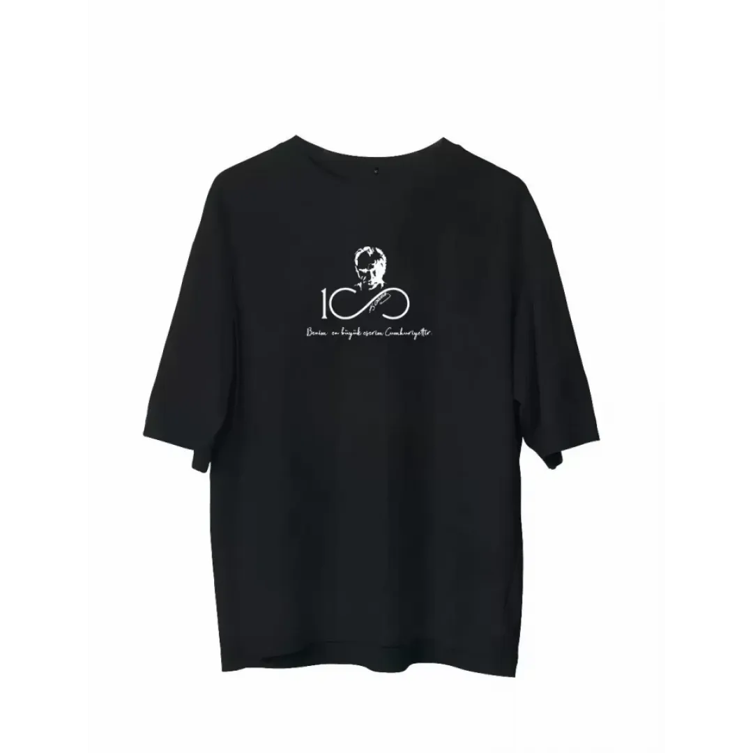Unisex Bisiklet Yaka Baskılı Oversize T-Shirt - Siyah - 107798 Unisex Bisiklet Yaka Baskılı Oversize T-Shirt - Siyah - 107798