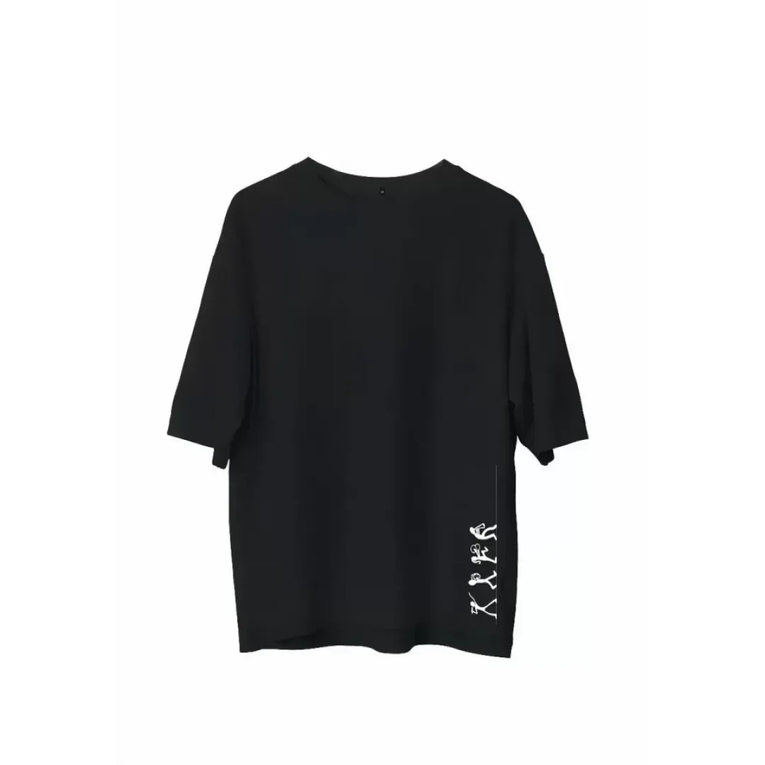 Unisex Bisiklet Yaka Baskılı Oversize T-Shirt - Siyah - 107800 Unisex Bisiklet Yaka Baskılı Oversize T-Shirt - Siyah - 107800