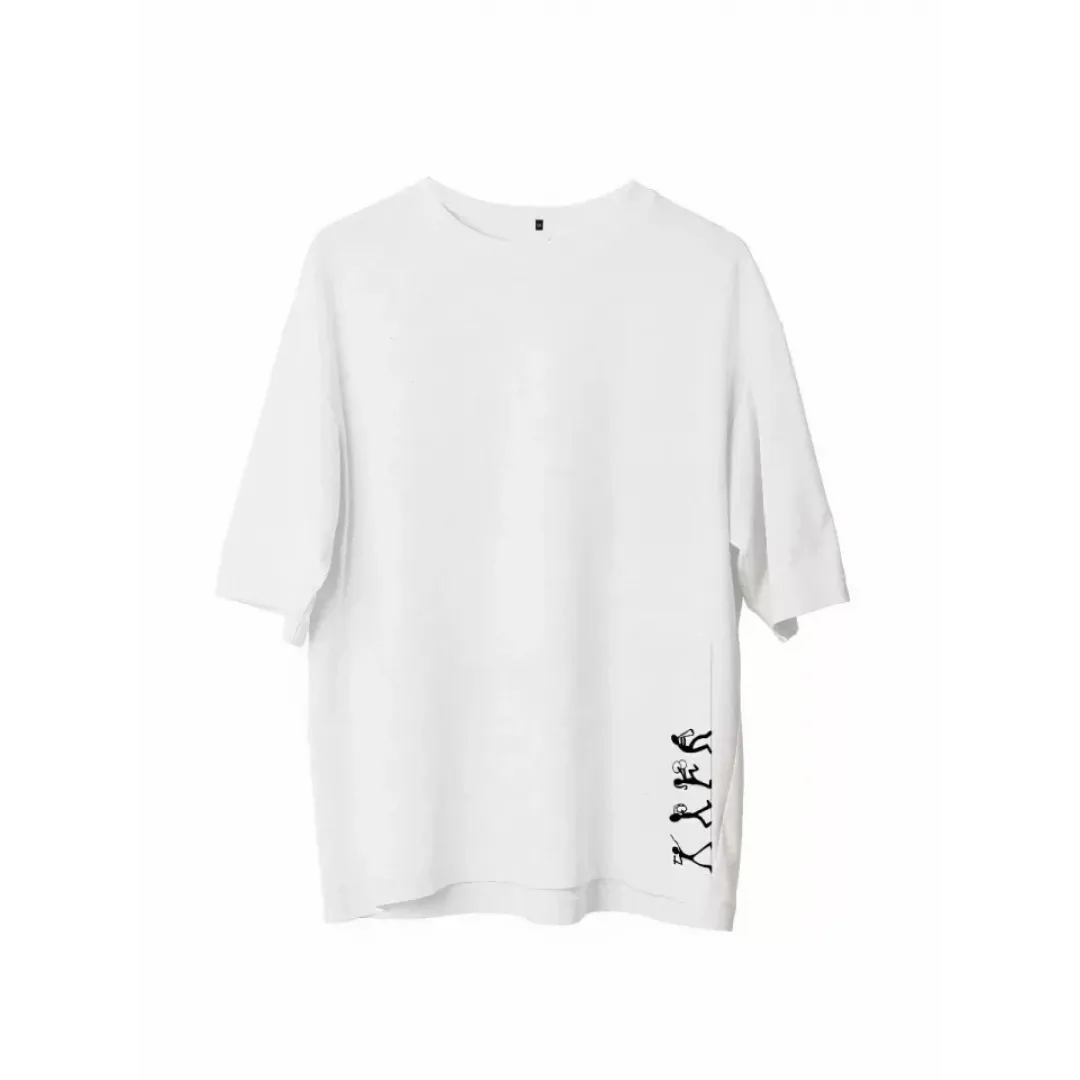 Unisex Bisiklet Yaka Baskılı Oversize T-Shirt - Beyaz - 107801 Unisex Bisiklet Yaka Baskılı Oversize T-Shirt - Beyaz - 107801