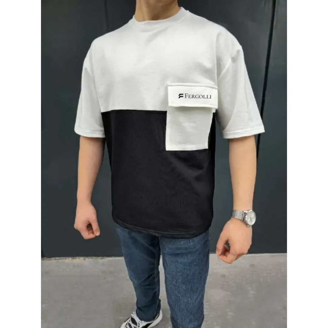Unisex Torba Cep Detaylı Parçalı T-Shirt - Siyah - 107805 Unisex Torba Cep Detaylı Parçalı T-Shirt - Siyah - 107805