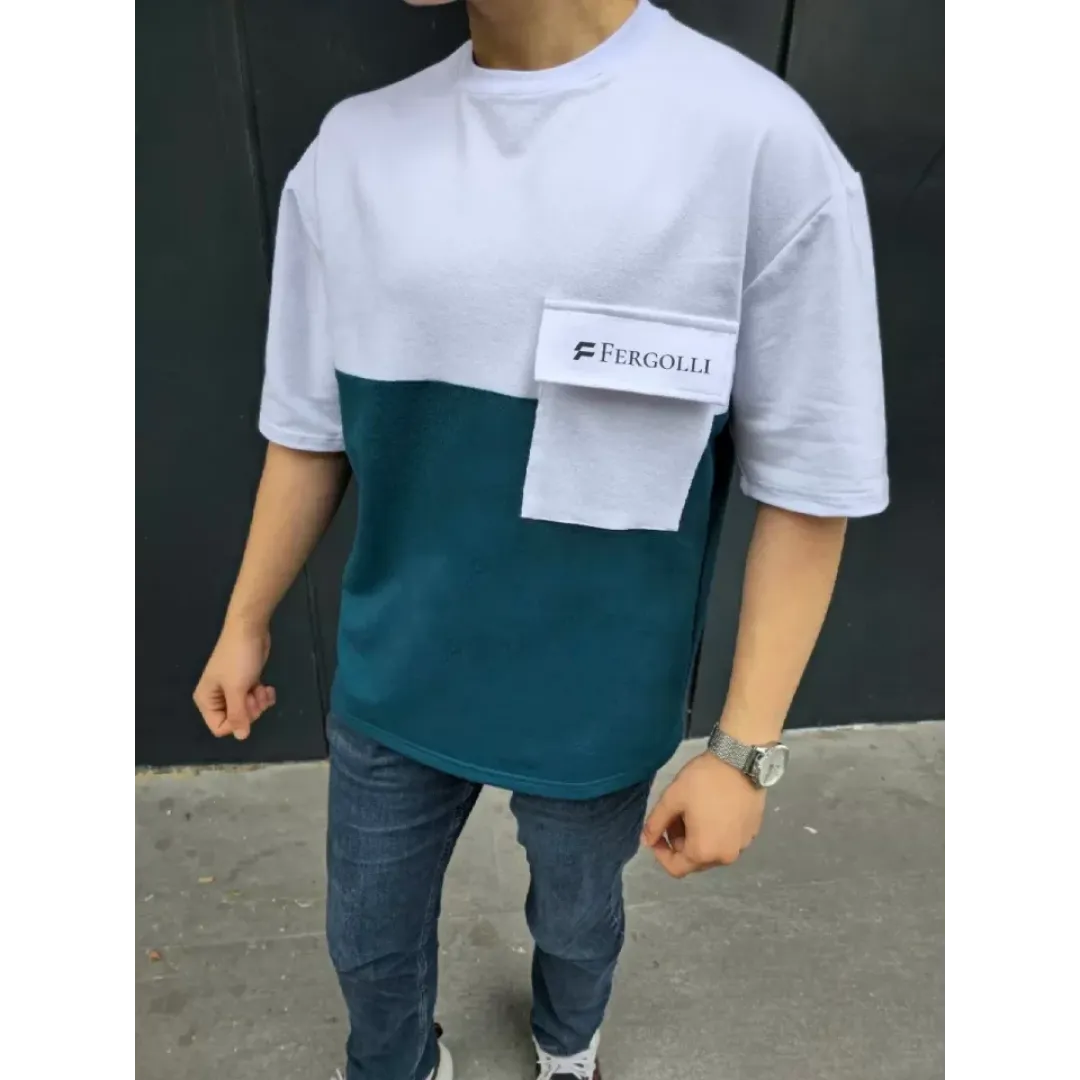 Unisex Torba Cep Detaylı Parçalı T-Shirt - Lacivert - 107806 Unisex Torba Cep Detaylı Parçalı T-Shirt - Lacivert - 107806