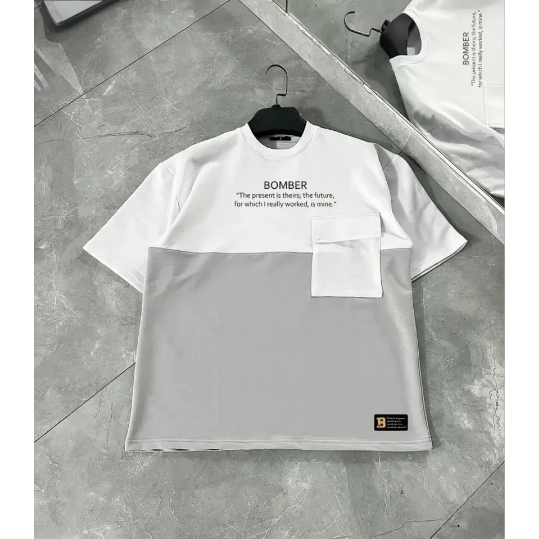 Unisex Torba Cep Detaylı Parçalı T-Shirt - Gri - 107808 Unisex Torba Cep Detaylı Parçalı T-Shirt - Gri - 107808