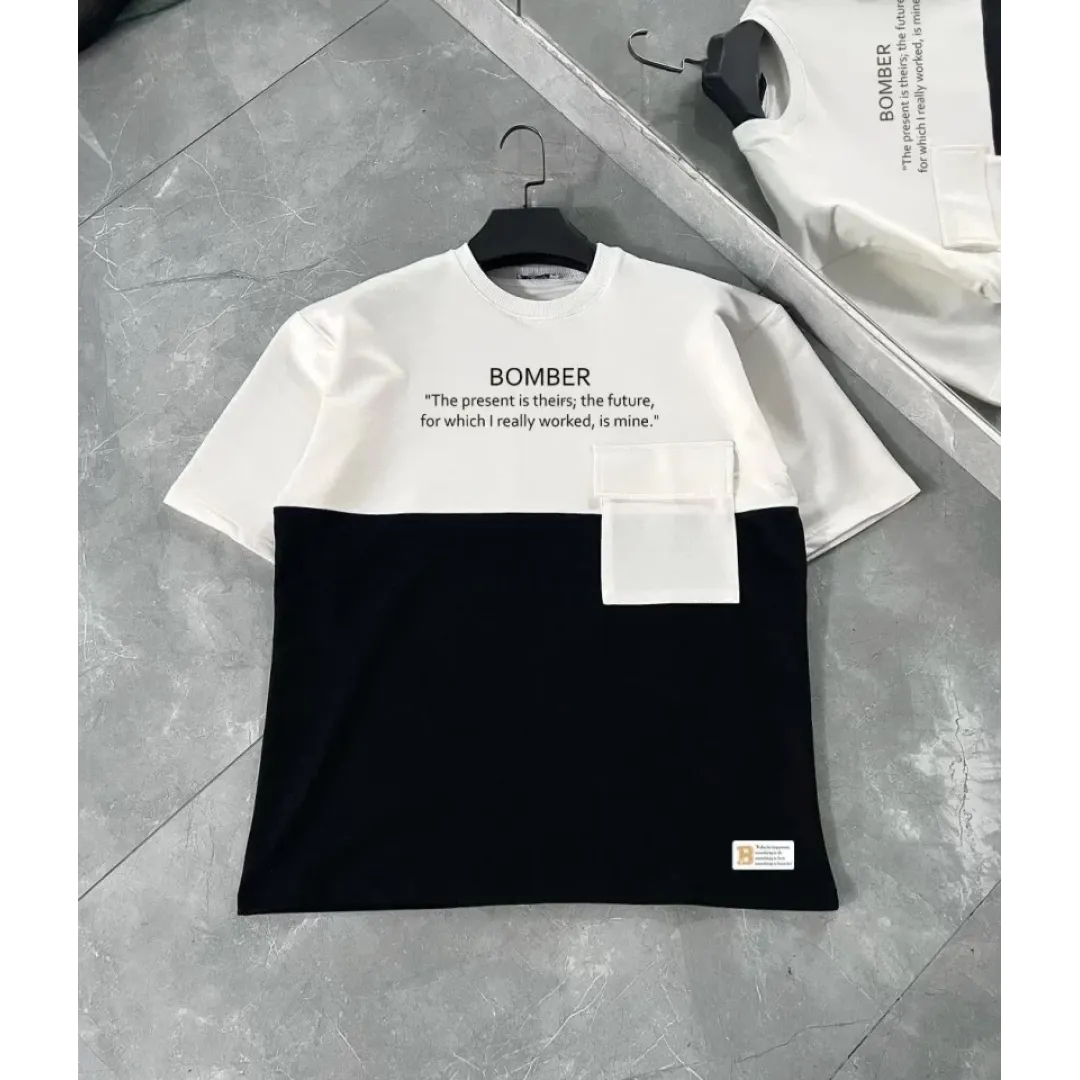 Unisex Torba Cep Detaylı Parçalı T-Shirt - Siyah - 107809 Unisex Torba Cep Detaylı Parçalı T-Shirt - Siyah - 107809