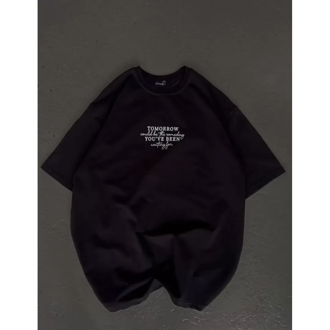 Unisex Bisiklet Yaka Baskılı Oversize T-Shirt - Siyah - 108504 Unisex Bisiklet Yaka Baskılı Oversize T-Shirt - Siyah - 108504