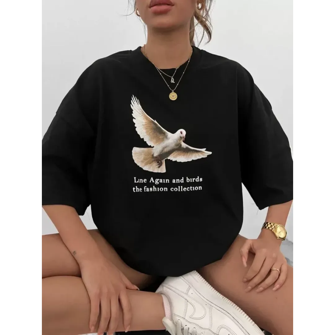 Unisex Bisiklet Yaka Baskılı Oversize T-Shirt - Siyah - 108566 Unisex Bisiklet Yaka Baskılı Oversize T-Shirt - Siyah - 108566