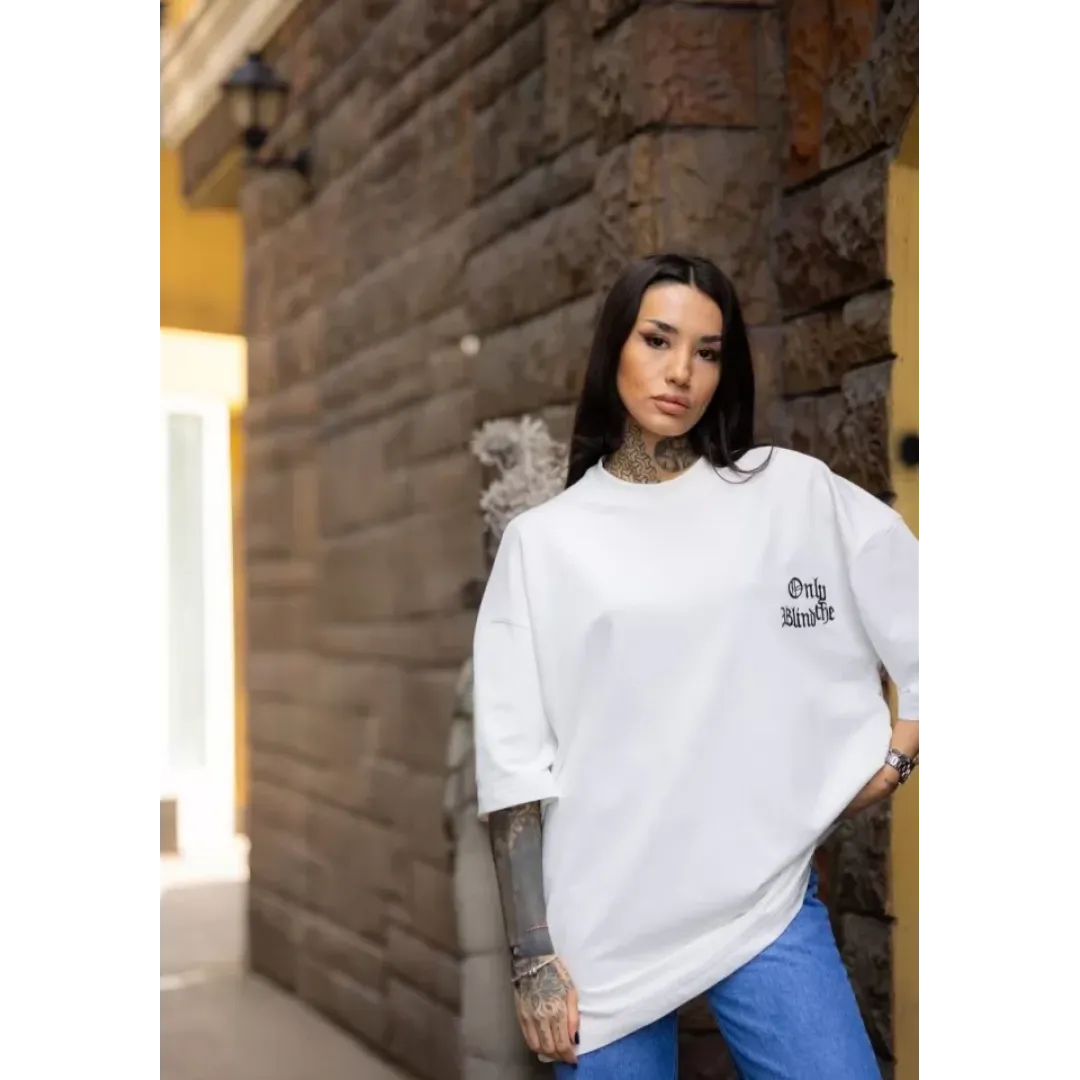 Unisex Bisiklet Yaka Baskılı Oversize T-Shirt - Beyaz - 108567 Unisex Bisiklet Yaka Baskılı Oversize T-Shirt - Beyaz - 108567