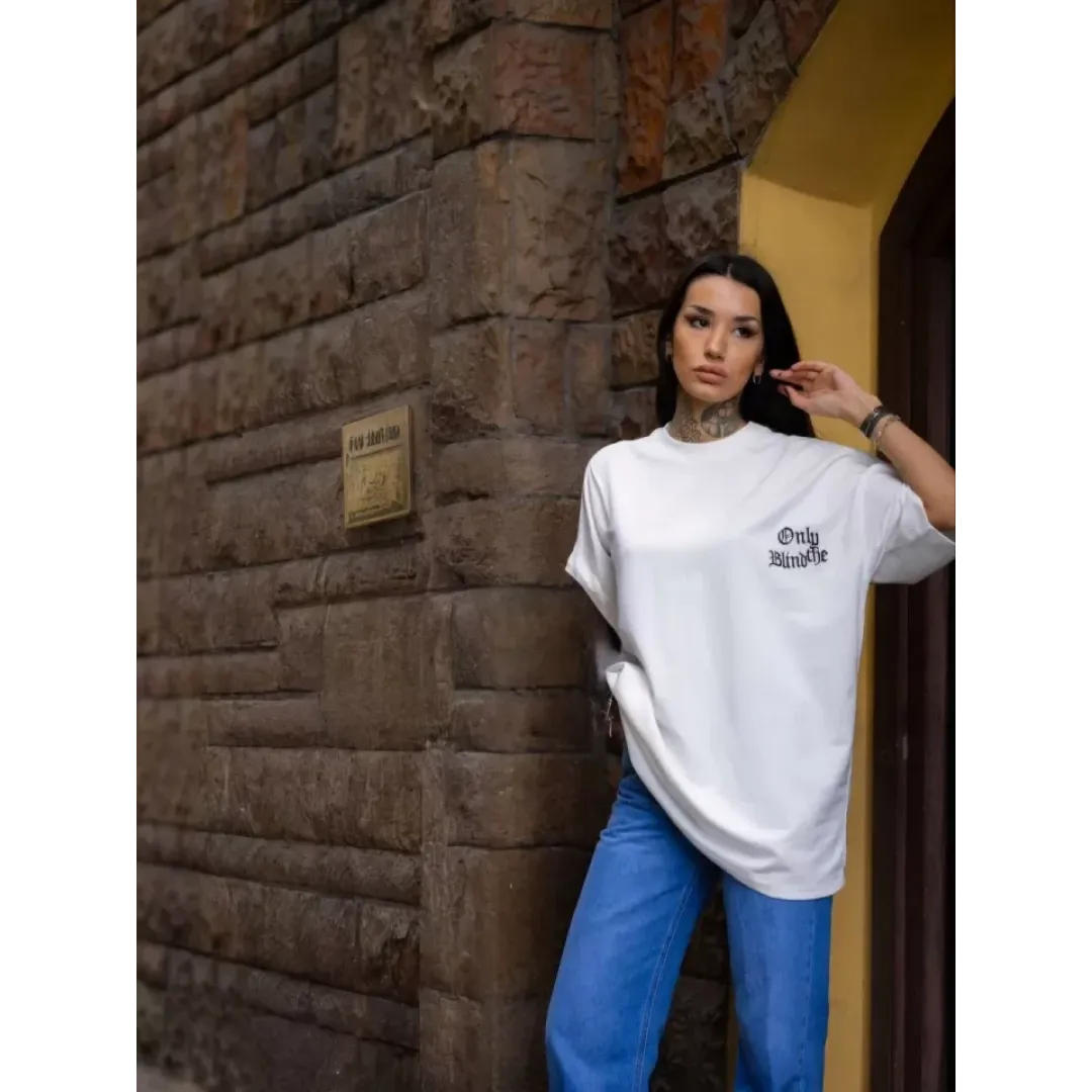 Unisex Bisiklet Yaka Baskılı Oversize T-Shirt - Beyaz - 108567 Unisex Bisiklet Yaka Baskılı Oversize T-Shirt - Beyaz - 108567