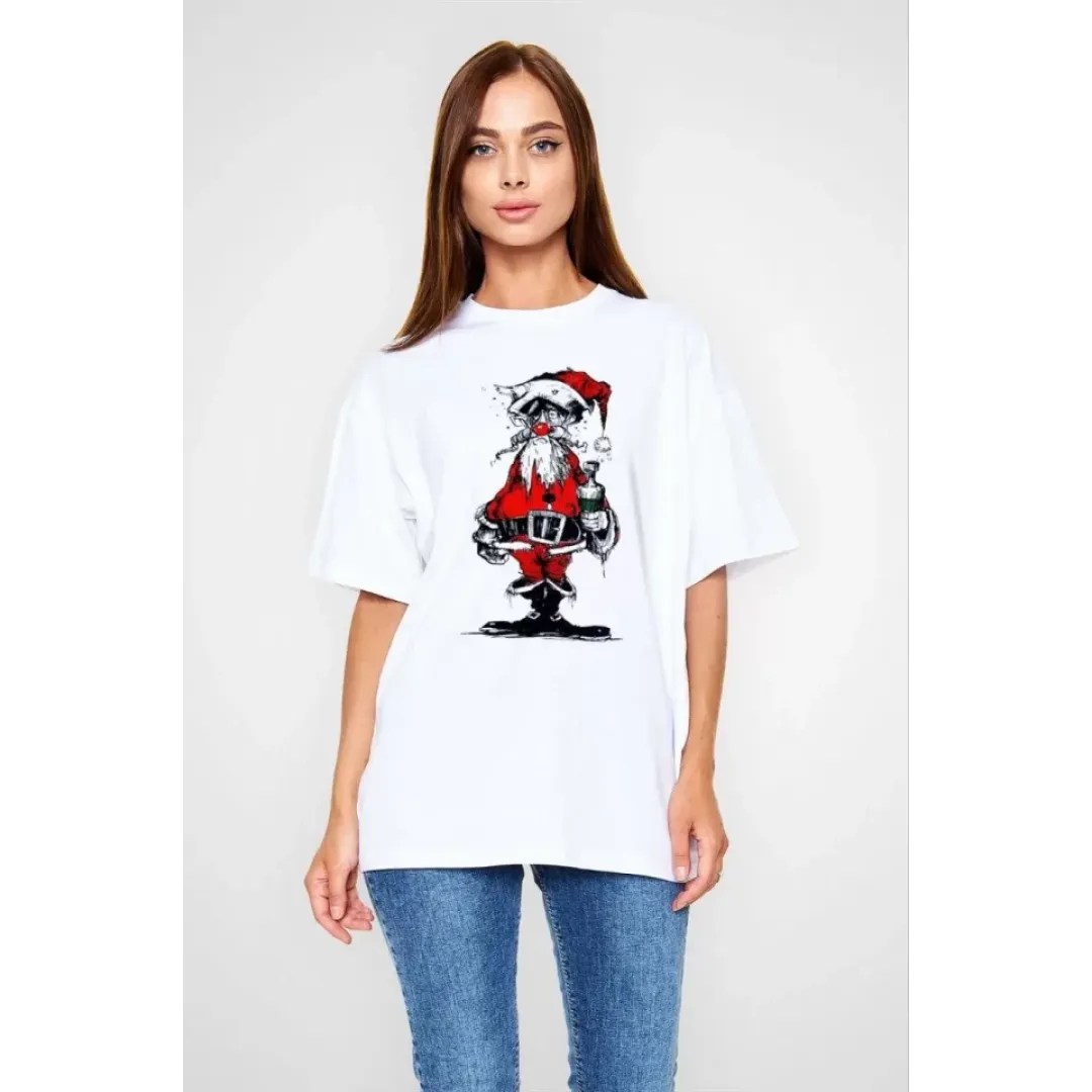 Unisex Bisiklet Yaka Baskılı Oversize T-Shirt - Beyaz - 108571 Unisex Bisiklet Yaka Baskılı Oversize T-Shirt - Beyaz - 108571