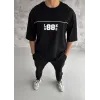 Unisex Bisiklet Yaka Baskılı Oversize T-Shirt - Siyah - 108581