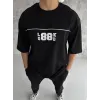 Unisex Bisiklet Yaka Baskılı Oversize T-Shirt - Siyah - 108581