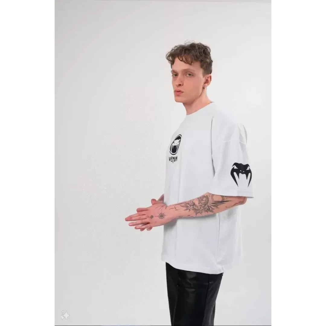 Unisex Bisiklet Yaka Baskılı Oversize T-Shirt - Beyaz - 108584 Unisex Bisiklet Yaka Baskılı Oversize T-Shirt - Beyaz - 108584