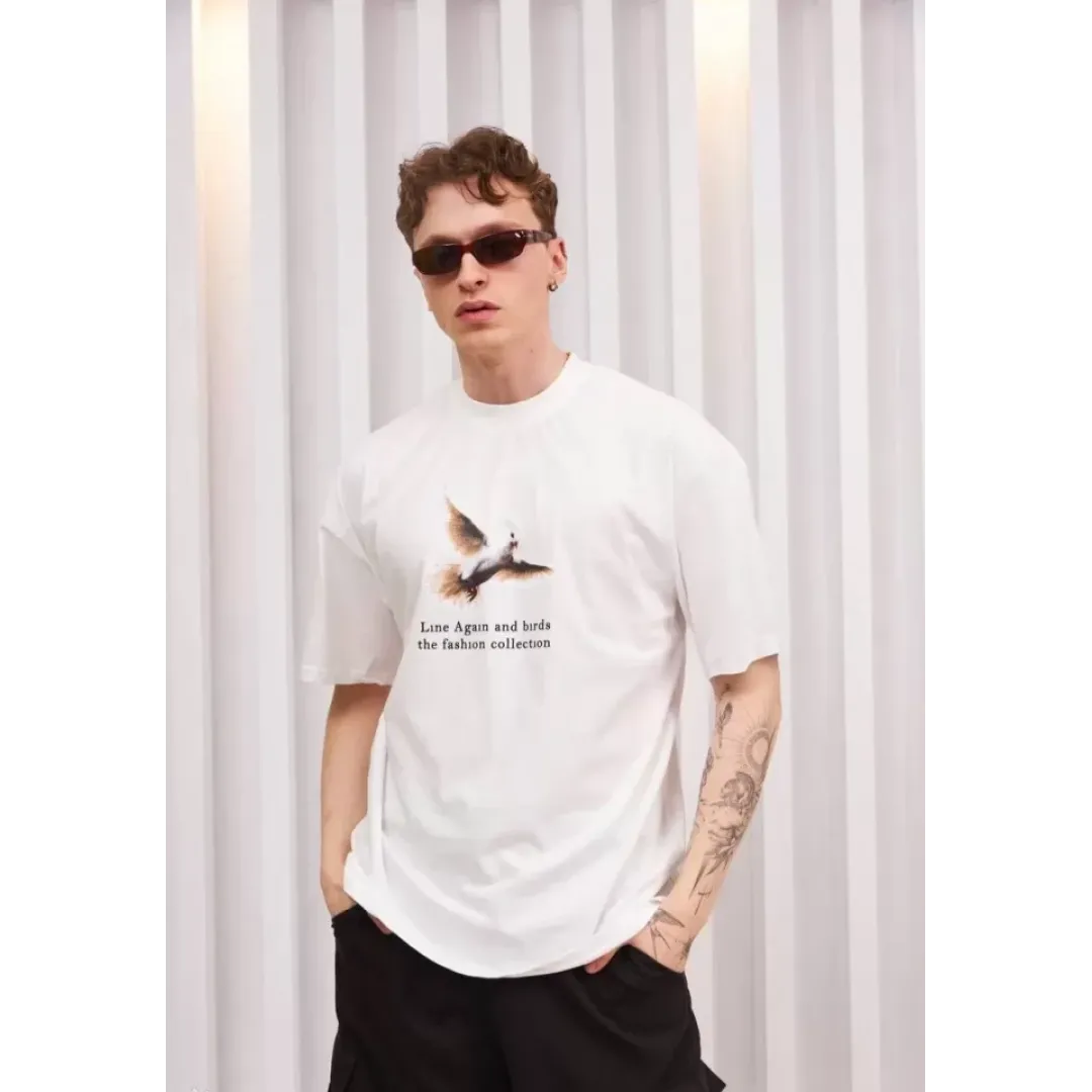 Unisex Bisiklet Yaka Baskılı Oversize T-Shirt - Siyah - 108681 Unisex Bisiklet Yaka Baskılı Oversize T-Shirt - Siyah - 108681