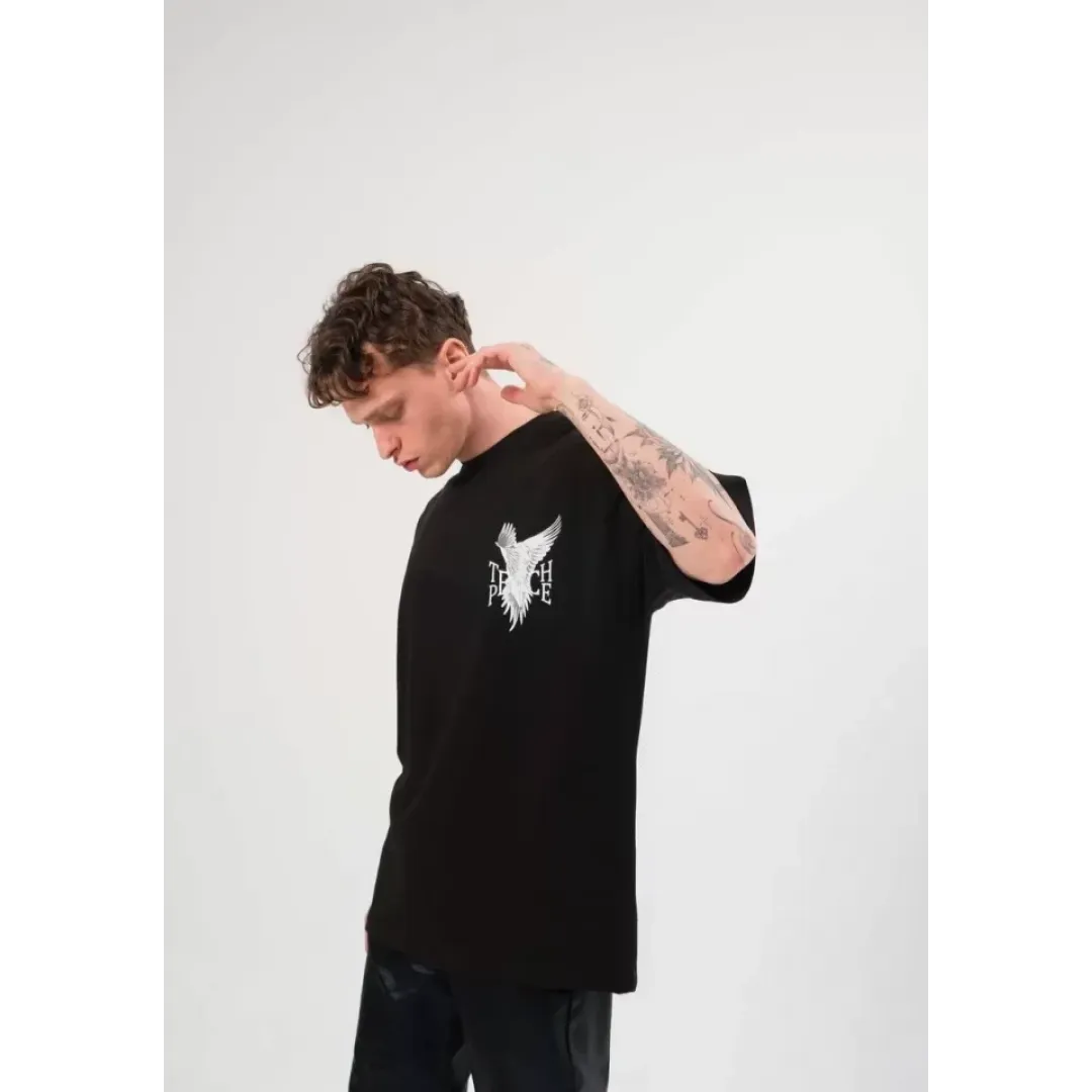 Unisex Bisiklet Yaka Baskılı Oversize T-Shirt - Siyah - 108682 Unisex Bisiklet Yaka Baskılı Oversize T-Shirt - Siyah - 108682