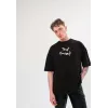 Unisex Bisiklet Yaka Baskılı Oversize T-Shirt - Siyah - 108686