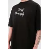 Unisex Bisiklet Yaka Baskılı Oversize T-Shirt - Siyah - 108686