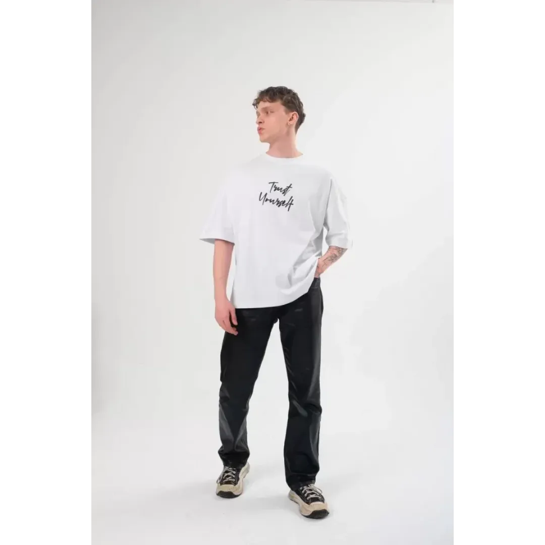Unisex Bisiklet Yaka Baskılı Oversize T-Shirt - Beyaz - 108687 Unisex Bisiklet Yaka Baskılı Oversize T-Shirt - Beyaz - 108687