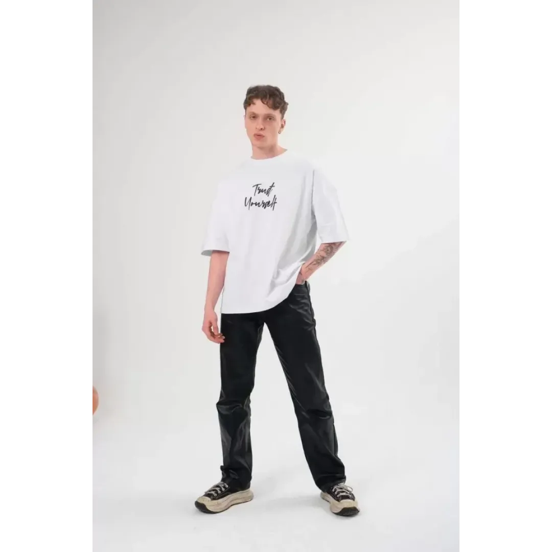 Unisex Bisiklet Yaka Baskılı Oversize T-Shirt - Beyaz - 108687 Unisex Bisiklet Yaka Baskılı Oversize T-Shirt - Beyaz - 108687