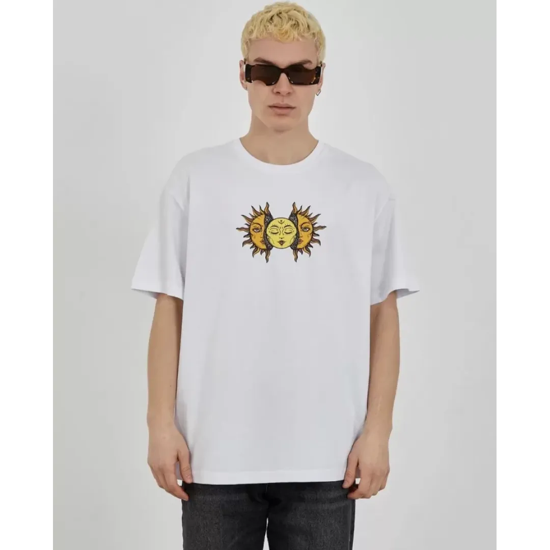Unisex Bisiklet Yaka Baskılı Oversize T-Shirt - Beyaz - 108849 Unisex Bisiklet Yaka Baskılı Oversize T-Shirt - Beyaz - 108849
