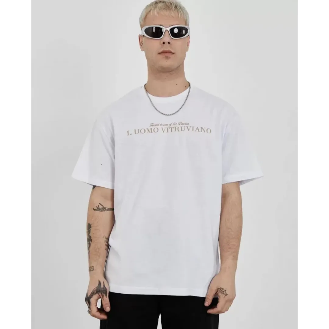 Unisex Bisiklet Yaka Baskılı Oversize T-Shirt - Beyaz - 108881