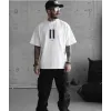 Unisex Bisiklet Yaka Baskılı Oversize T-Shirt - Beyaz - 109029 Unisex Bisiklet Yaka Baskılı Oversize T-Shirt - Beyaz - 109029