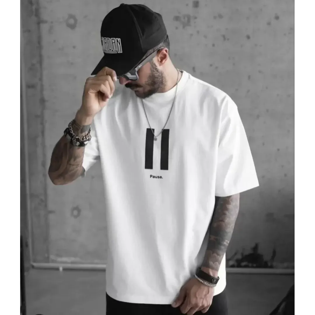 Unisex Bisiklet Yaka Baskılı Oversize T-Shirt - Beyaz - 109029 Unisex Bisiklet Yaka Baskılı Oversize T-Shirt - Beyaz - 109029