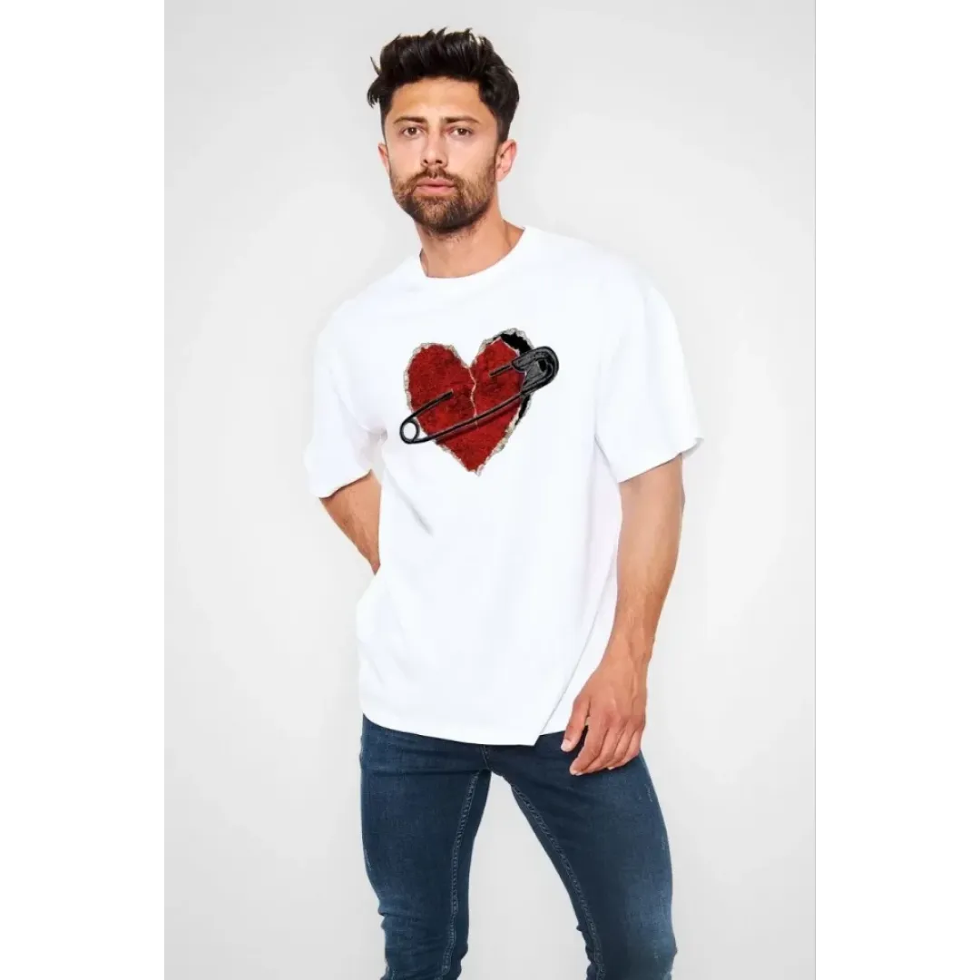 Unisex Bisiklet Yaka Baskılı Oversize T-Shirt - Beyaz - 109030 Unisex Bisiklet Yaka Baskılı Oversize T-Shirt - Beyaz - 109030