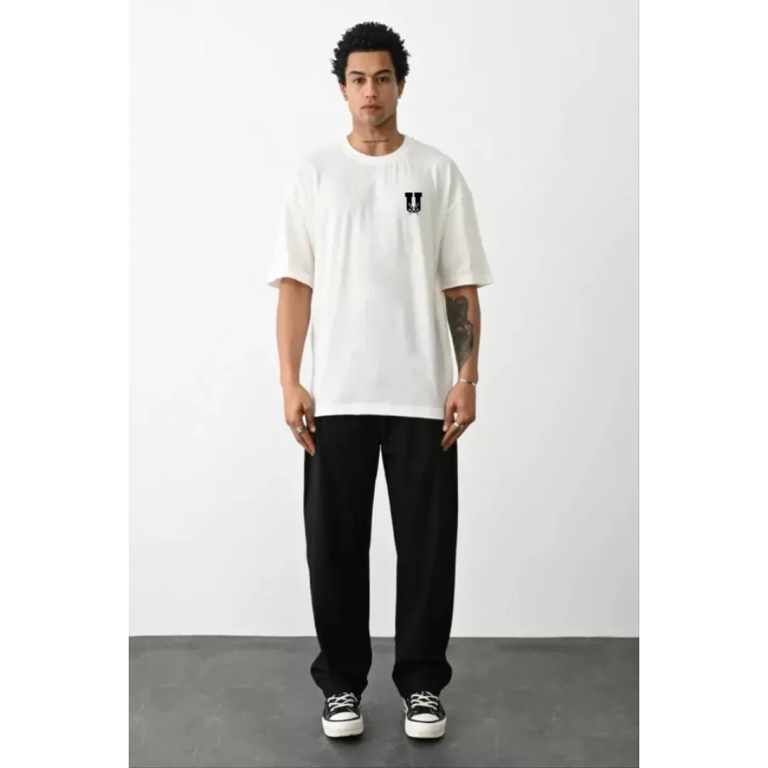 Unisex Bisiklet Yaka Baskılı Oversize T-Shirt - Beyaz - 109067 Unisex Bisiklet Yaka Baskılı Oversize T-Shirt - Beyaz - 109067