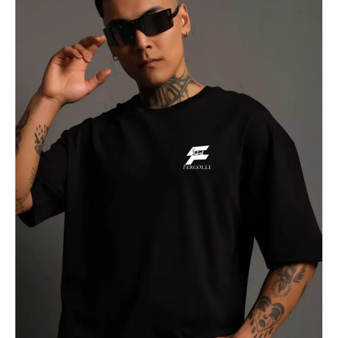 Unisex Bisiklet Yaka Baskılı Oversize T-Shirt - Siyah - 109163 Unisex Bisiklet Yaka Baskılı Oversize T-Shirt - Siyah - 109163