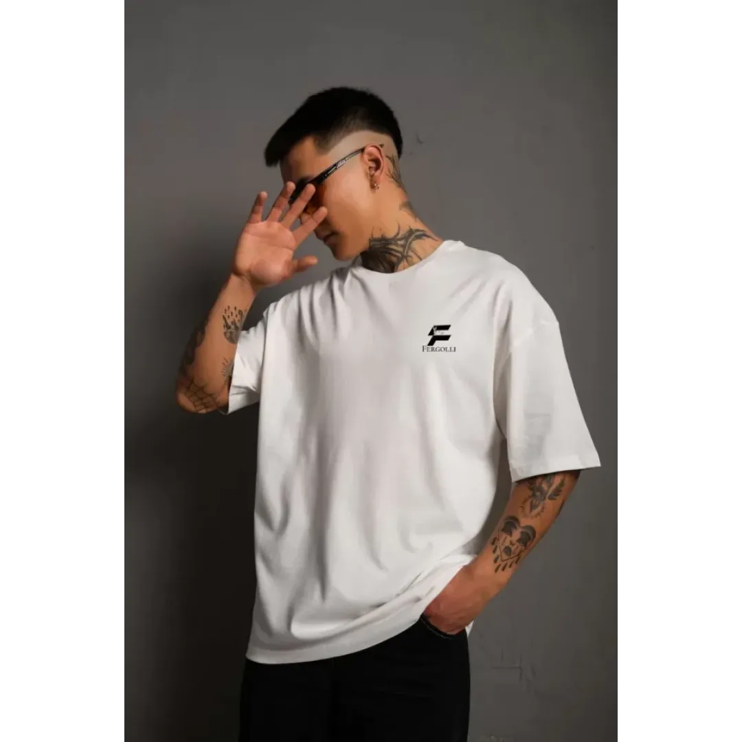 Unisex Bisiklet Yaka Baskılı Oversize T-Shirt - Beyaz - 109164 Unisex Bisiklet Yaka Baskılı Oversize T-Shirt - Beyaz - 109164