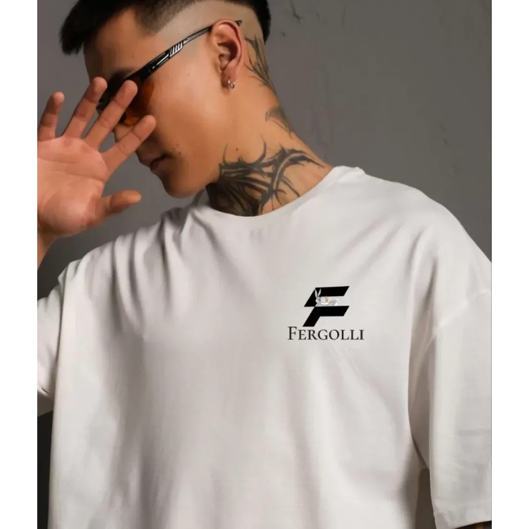 Unisex Bisiklet Yaka Baskılı Oversize T-Shirt - Beyaz - 109164 Unisex Bisiklet Yaka Baskılı Oversize T-Shirt - Beyaz - 109164
