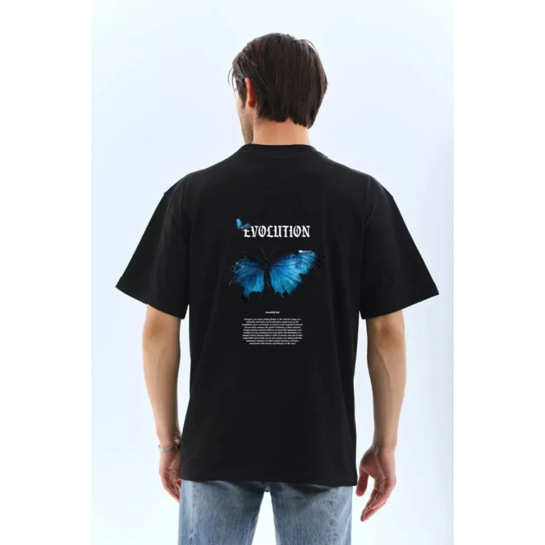 Unisex Bisiklet Yaka Baskılı Oversize T-Shirt - Siyah - 109259 Unisex Bisiklet Yaka Baskılı Oversize T-Shirt - Siyah - 109259