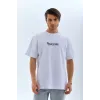 Unisex Bisiklet Yaka Baskılı Oversize T-Shirt - Beyaz - 109260