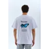 Unisex Bisiklet Yaka Baskılı Oversize T-Shirt - Beyaz - 109260