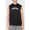 Unisex Kapşonlu Kolsuz Baskılı Oversize T-shirt - Siyah - 109287