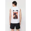 Unisex Kapşonlu Kolsuz Baskılı Oversize T-shirt - Beyaz - 109288 Unisex Kapşonlu Kolsuz Baskılı Oversize T-shirt - Beyaz - 109288