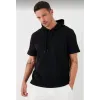 Unisex Kapşonlu Kısa Kol Düz Oversize T-shirt - Siyah - 109545 Unisex Kapşonlu Kısa Kol Düz Oversize T-shirt - Siyah - 109545