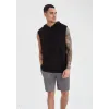 Unisex Kapşonlu Kolsuz Düz Oversize T-shirt - Siyah - 109547 Unisex Kapşonlu Kolsuz Düz Oversize T-shirt - Siyah - 109547