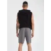 Unisex Kapşonlu Kolsuz Düz Oversize T-shirt - Siyah - 109547 Unisex Kapşonlu Kolsuz Düz Oversize T-shirt - Siyah - 109547