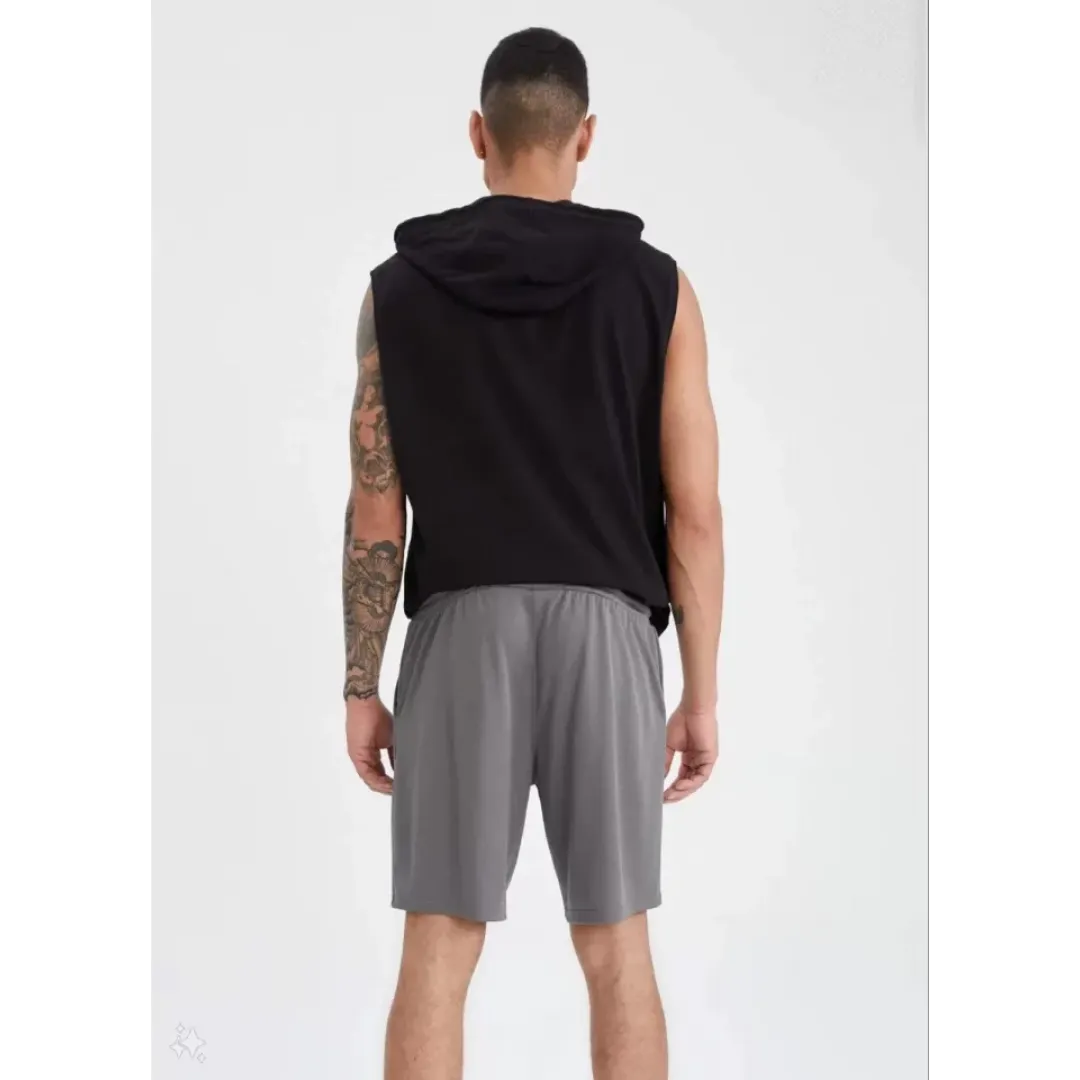 Unisex Kapşonlu Kolsuz Düz Oversize T-shirt - Siyah - 109547 Unisex Kapşonlu Kolsuz Düz Oversize T-shirt - Siyah - 109547