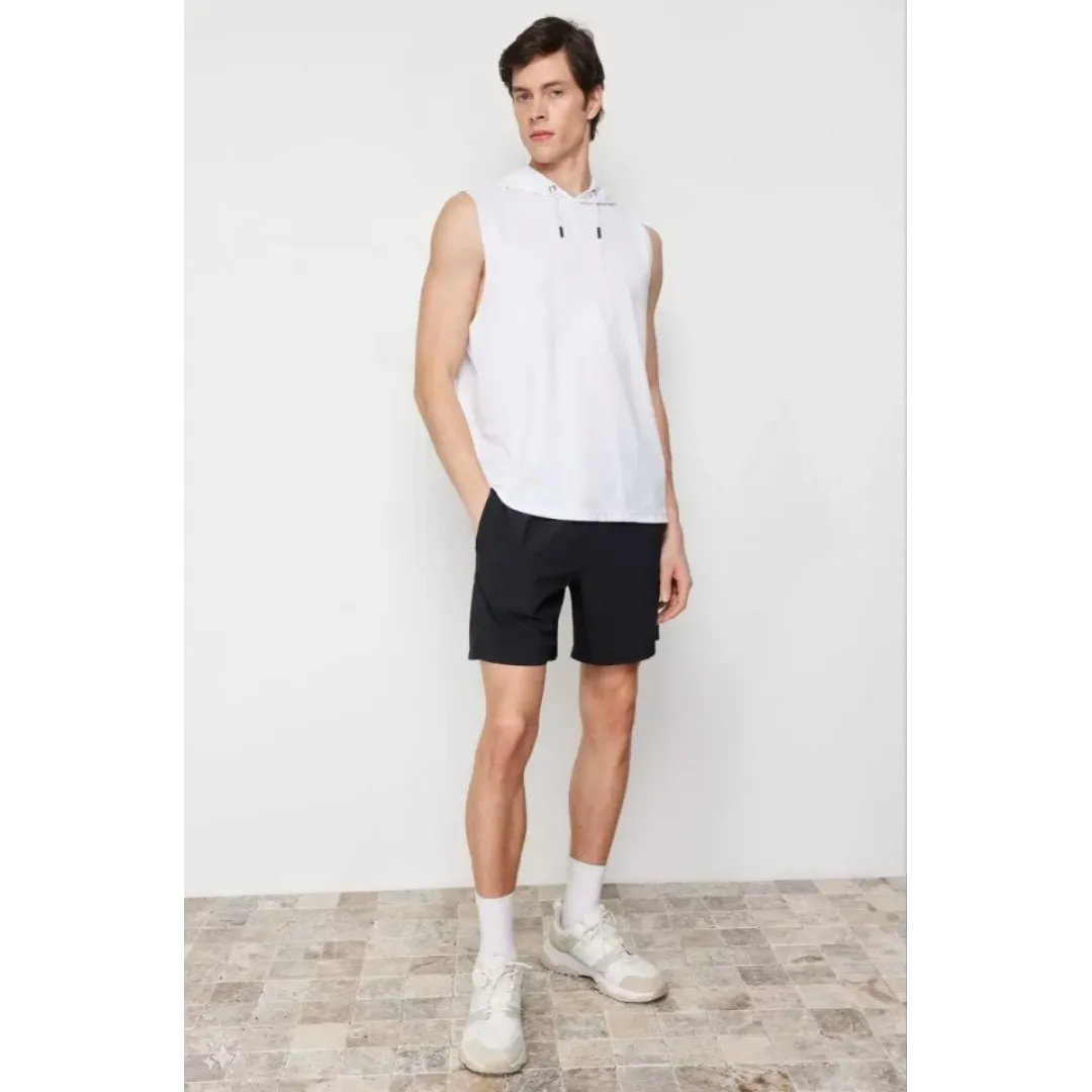 Unisex Kapşonlu Kolsuz Düz Oversize T-shirt - Beyaz - 109548 Unisex Kapşonlu Kolsuz Düz Oversize T-shirt - Beyaz - 109548
