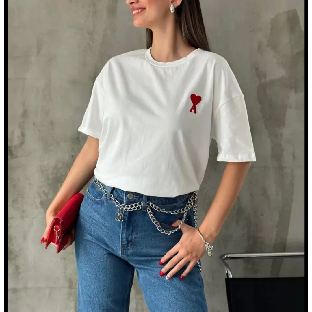 Unisex Bisiklet Yaka Baskılı Oversize T-Shirt - Beyaz - 109583