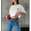 Unisex Bisiklet Yaka Baskılı Oversize T-Shirt - Beyaz - 109583